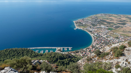 Aerial View of Oren Coastline and Marina in Milas, Turkeyの写真素材