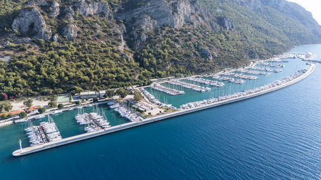 Aerial View of Oren Coastline and Marina in Milas, Turkeyの写真素材