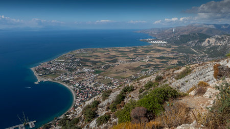 Aerial View of Oren Coastline and Marina in Milas, Turkeyの写真素材