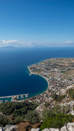 Aerial View of Oren Coastline and Marina in Milas, Turkeyの写真素材