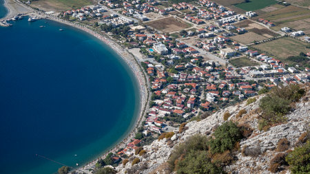 Aerial View of Oren Coastline and Marina in Milas, Turkeyの写真素材