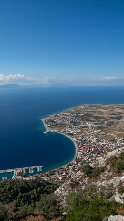 Aerial View of Oren Coastline and Marina in Milas, Turkeyの写真素材