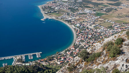 Aerial View of Oren Coastline and Marina in Milas, Turkeyの写真素材