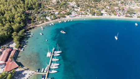 Stunning Aerial View of Milas AkbÃ¼k Bay, Turkeyの写真素材