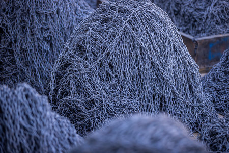 Rusty Heavy Chain Close-Up Texture Backgroundの写真素材