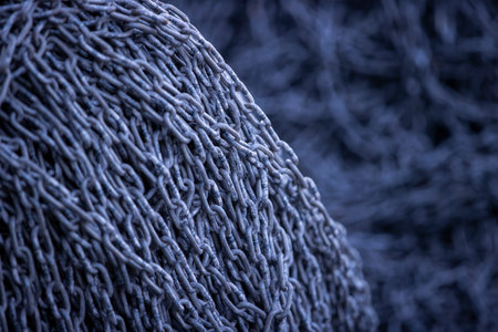 Rusty Heavy Chain Close-Up Texture Backgroundの写真素材