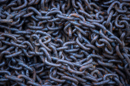 Rusty Heavy Chain Close-Up Texture Background