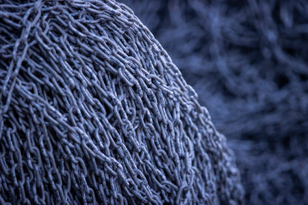 Rusty Heavy Chain Close-Up Texture Backgroundの写真素材