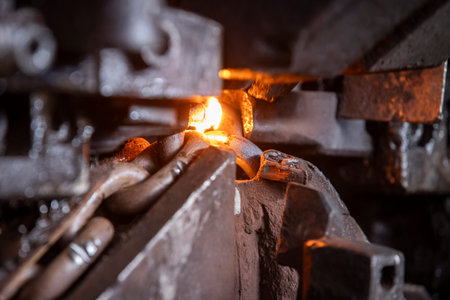 Hot Metal Chain Link Welding in Industrial Machine