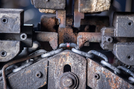 Hot Metal Chain Link Welding in Industrial Machine