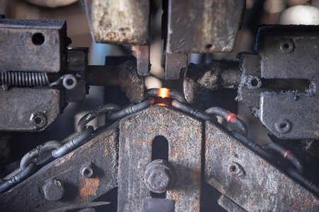 Hot Metal Chain Link Welding in Industrial Machine
