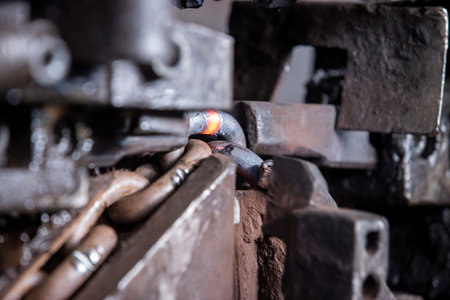 Hot Metal Chain Link Welding in Industrial Machine