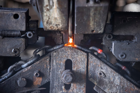 Hot Metal Chain Link Welding in Industrial Machine