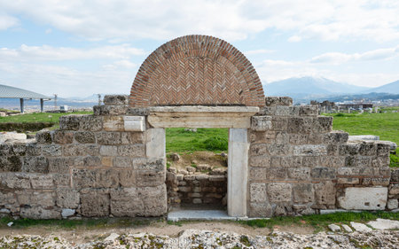 Ruins of Laodicea Ancient City in Denizli, Turkey, featuring ancient architecture, stone structures,...
