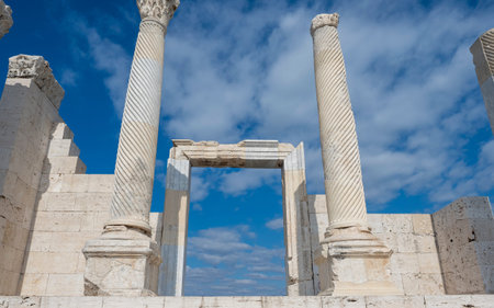 Ruins of Laodicea Ancient City in Denizli, Turkey, featuring ancient architecture, stone structures,...