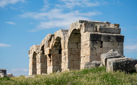 Ruins of Laodicea Ancient City in Denizli, Turkey, featuring ancient architecture, stone structures,...