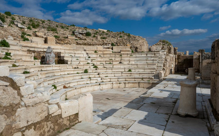 Ruins of Laodicea Ancient City in Denizli, Turkey, featuring ancient architecture, stone structures,...