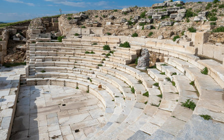 Ruins of Laodicea Ancient City in Denizli, Turkey, featuring ancient architecture, stone structures, and scenic historical landscape in the Aegean region.の写真素材
