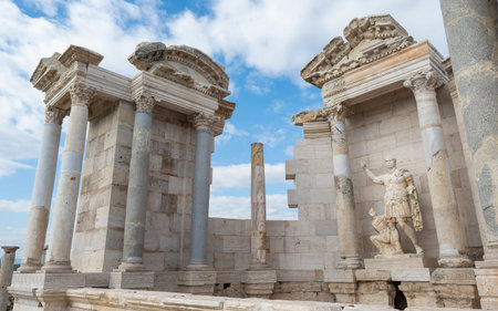 Ruins of Laodicea Ancient City in Denizli, Turkey, featuring ancient architecture, stone structures,...