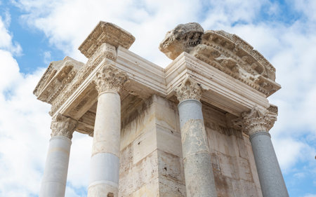 Ruins of Laodicea Ancient City in Denizli, Turkey, featuring ancient architecture, stone structures,...