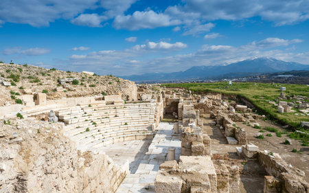 Ruins of Laodicea Ancient City in Denizli, Turkey, featuring ancient architecture, stone structures,...