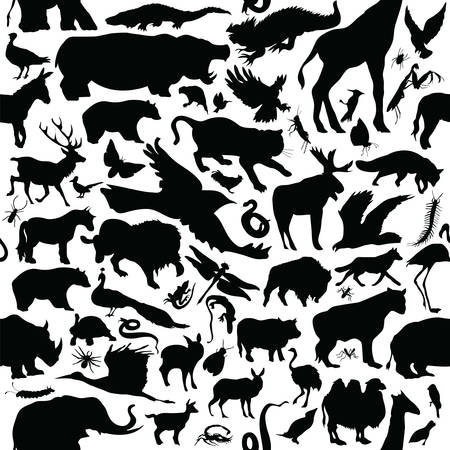 seamless pattern of various animal silhouettesのイラスト素材