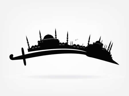 vector silhouette of Istanbul on a Turkish swordのイラスト素材