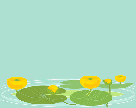 an illustration of  yellow water lillies on rippled water and a green backgroundのイラスト素材