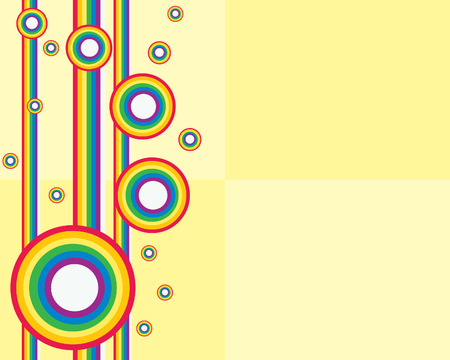 an illustration of colored wheels and geometric shapes on a two color backgroundのイラスト素材