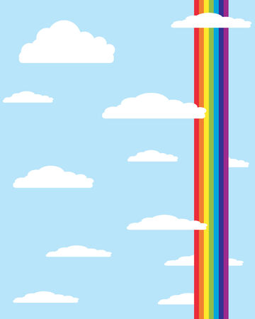 an illustration of a rainbow with white fluffy clouds and a bright blue skyのイラスト素材