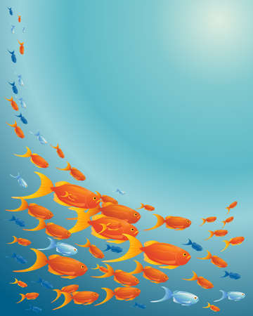 an illustration of a shoal of exotic fish in deep blue waterのイラスト素材