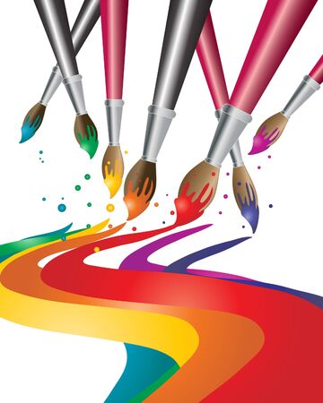 an illustration of artists paint brushes with colorful paintのイラスト素材