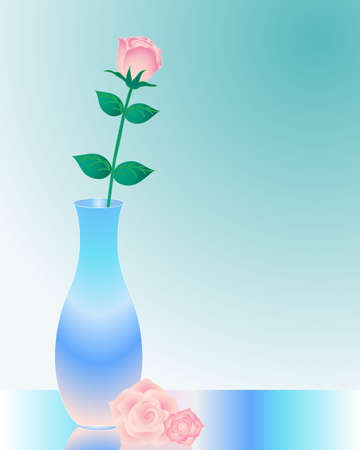 an illustration of a single rose in a blue vase on a glass tableのイラスト素材