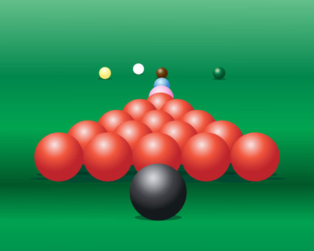 an illustration of a set of colorful snooker balls on a green background