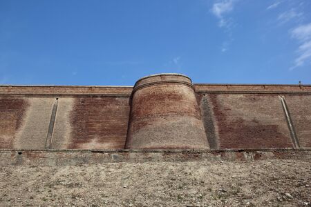 ancient brick walls and defensive tower of bathinda fort in punjab indiaの写真素材
