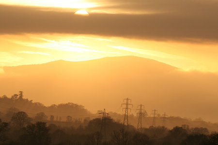 Winter Sunset Over The Malvern Hills, Worcestershire, England