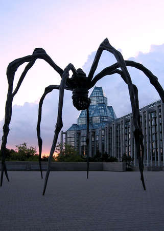 Sculpture of Spider on the background of Sunset in Ottawa, Canadaの写真素材