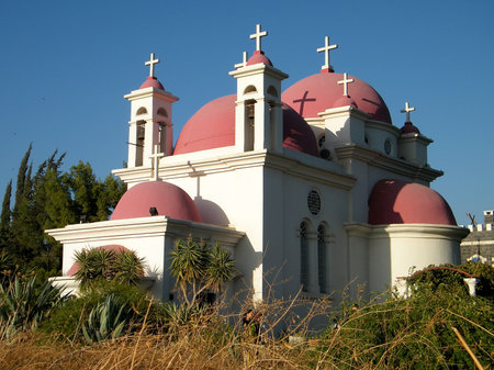 Greek Orthodox Church of the Seven Apostles in Kapernaum on the shores of Sea of Galilee in northern Israelの写真素材
