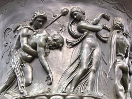 Bas-relief on a big decorated vase in Lafayette Park in Washington DC                               の写真素材