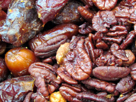 Dried figs and nuts on bazaar in Tel Aviv, Israel                               