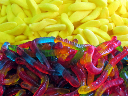 Jellies and yellow candy on bazaar in Tel Aviv, Israel                                