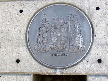 Etobicoke Coat of Arms on Humber Bay Arch Bridge on bank of lake Ontario in Toronto                         のeditorial素材