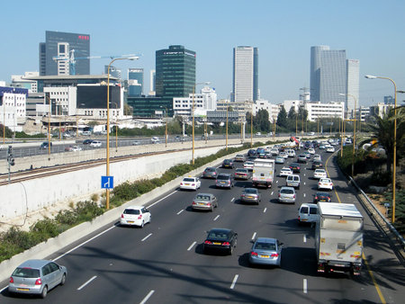 View of Ayalon Highway from La Guardia Bridge in Tel Aviv, Israelのeditorial素材