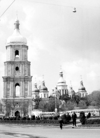 Old black and white photo: View of Saint Sophia Cathedral in the May 1964 in Kiev, Ukraineのeditorial素材
