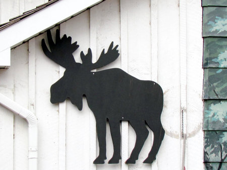 Black moose on the wall in St. Jacobs Village Ontario, Canadaの写真素材