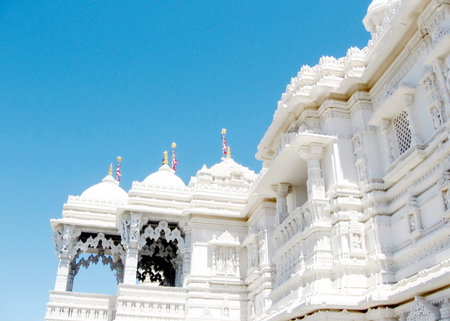 The marble balconies of Hindu temple Shri Swaminarayan Mandir in Toronto, Canadaの写真素材