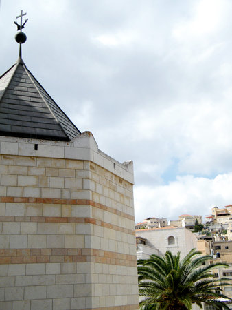 View of houses on the hillside from  Basilica in Nazareth, Israelのeditorial素材