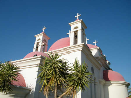 The Orthodox Church of the Seven Apostles in Kapernaum on the shores of Sea of Galilee in northern Israelの写真素材