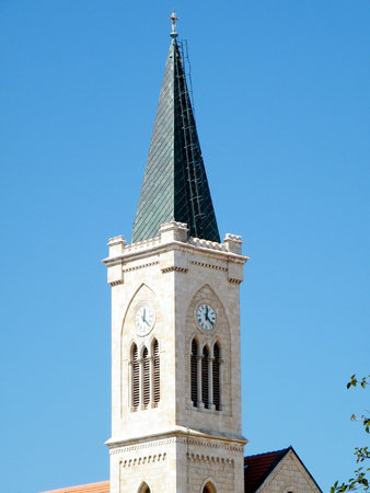 Beautiful Tower of Franciscan Church in old city Jaffa, Israel