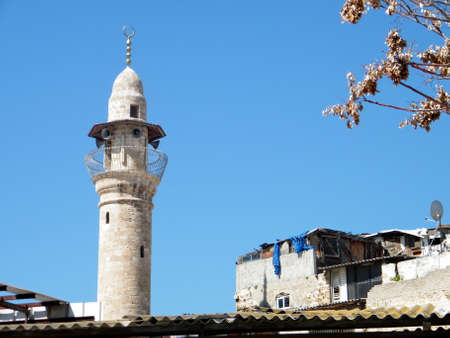 The minaret of Al-siksik mosque in old city Jaffa, Israelの写真素材